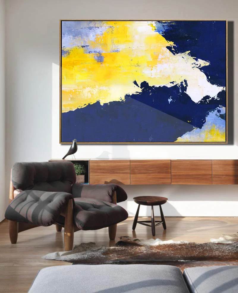 Blue Yellow Abstract White Abstract Canvas Wall Art FM3C3 wall art